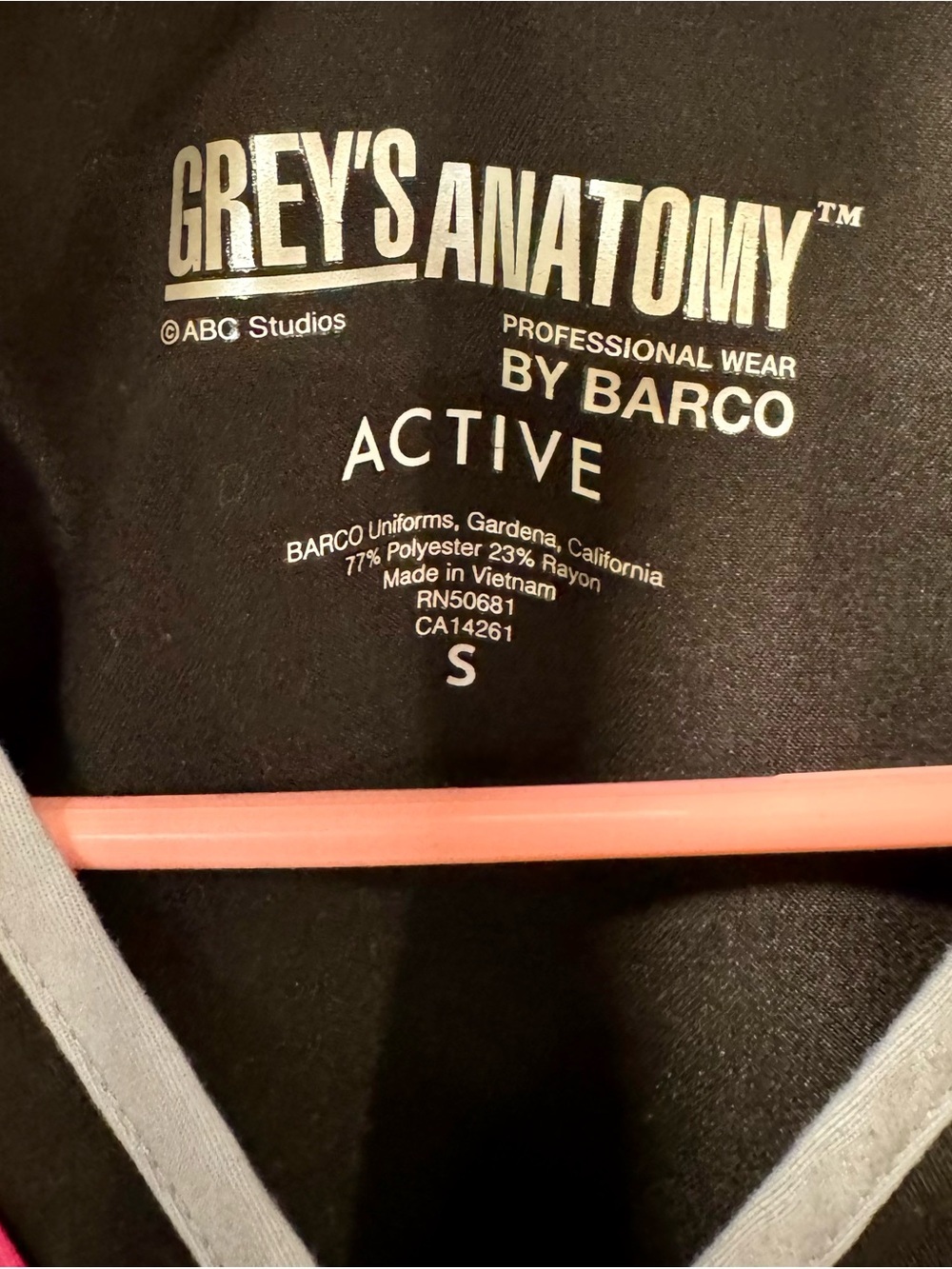 Grey's Anatomy Black Scrub Top with Pink Accent and Gray Trim Size Small - Picture 2 of 6